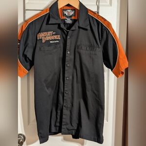 Harley Davidson men black & orange Embroidered Button-down Big Patch